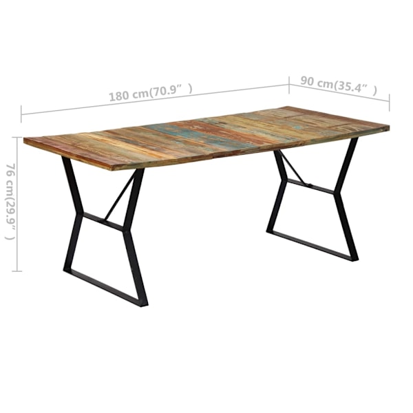 vidaXL Matbord 180x90x76 cm massivt återvunnet trä multifärg