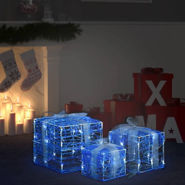 vidaXL Juldekoration julklappar akryl 3 st kallvit Blå