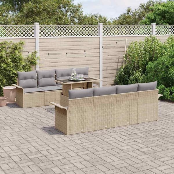vidaXL Trädgårdsoffset 9 st Beige konstrotting Beige