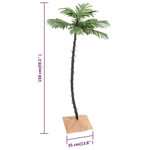 vidaXL Palmträd med LED varmvit 88 LEDs 150 cm Vit