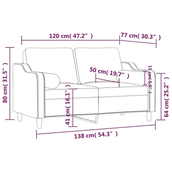vidaXL 2-sits soffa med prydnadskuddar ljusgrå 120 cm tyg Grå