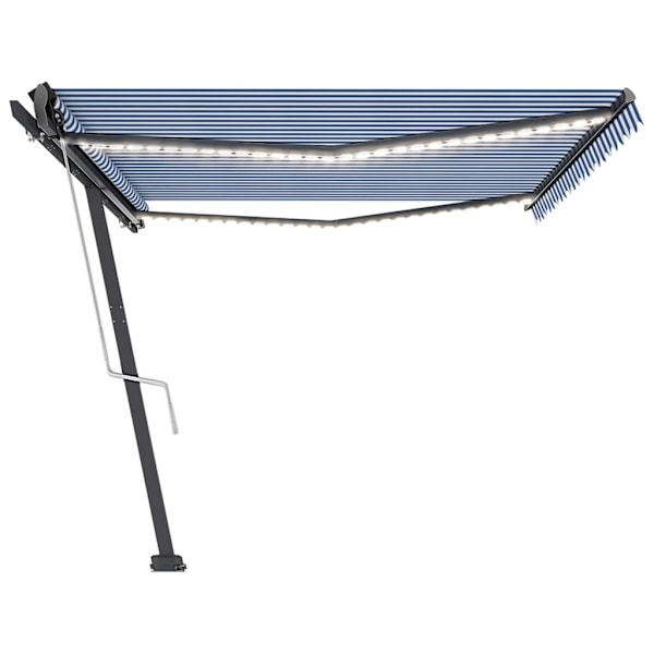 vidaXL Automatisk markis med vindsensor & LED 500x350 cm blå och vit Blå