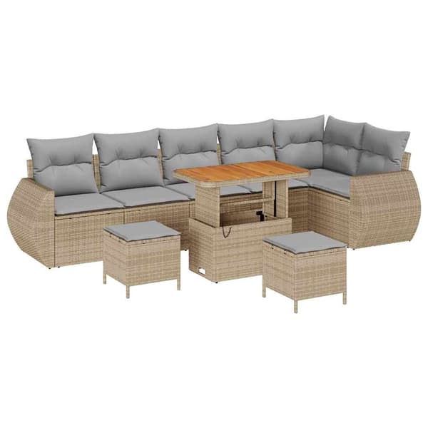 vidaXL Trädgårdsoffset 9 pcs Beige konstrotting Beige