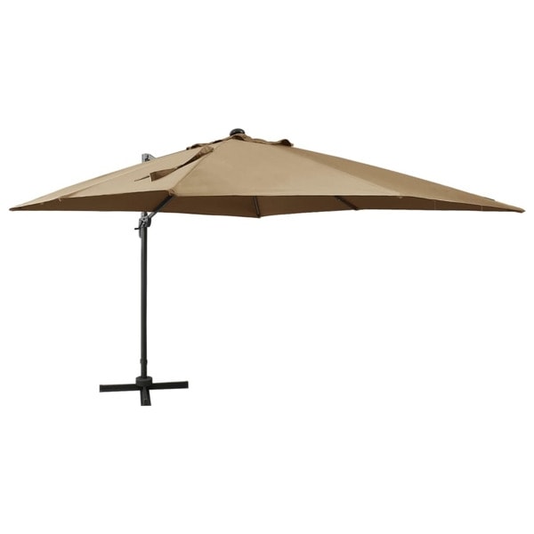 vidaXL Frihängande trädgårdsparasoll med stång och LEDs taupe 300 cm Taupe
