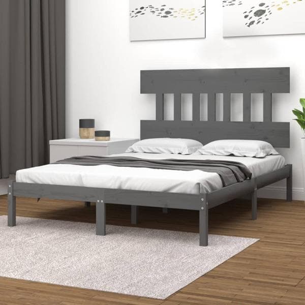 vidaXL Sängram grå massivt trä 135x190 cm Grå