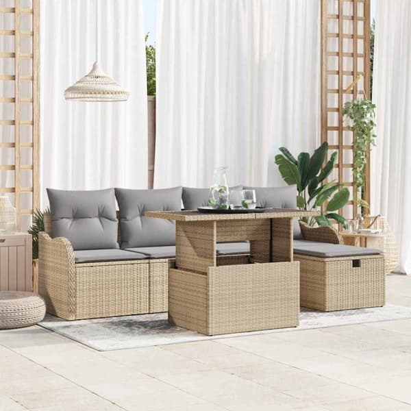 vidaXL Trädgårdsoffset 6 st Beige konstrotting Beige