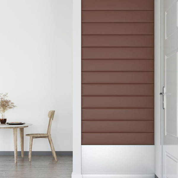 vidaXL Väggpaneler 12 st brun 90x15 cm konstläder 1,62 m² Brun