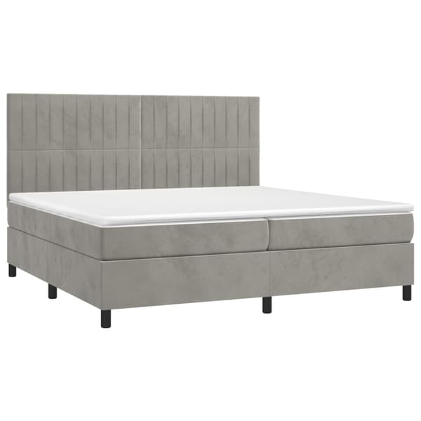 vidaXL Ramsäng med madrass & LED ljusgrå 200x200 cm sammet Grå