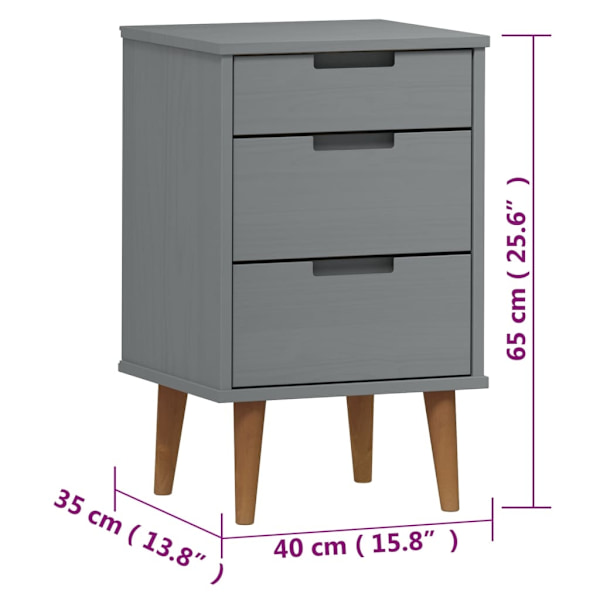 vidaXL Sängbord MOLDE grå 40x35x65 cm massiv furu Grå