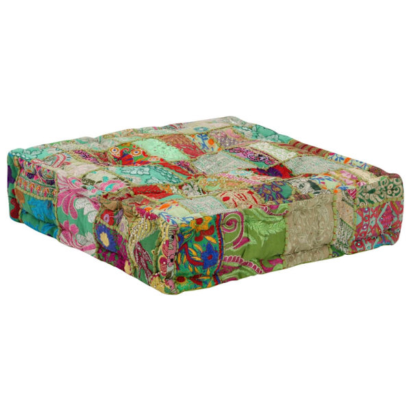 vidaXL Sittpuff lappmönster fyrkantig handgjord 50x50x12 cm grön multifärg