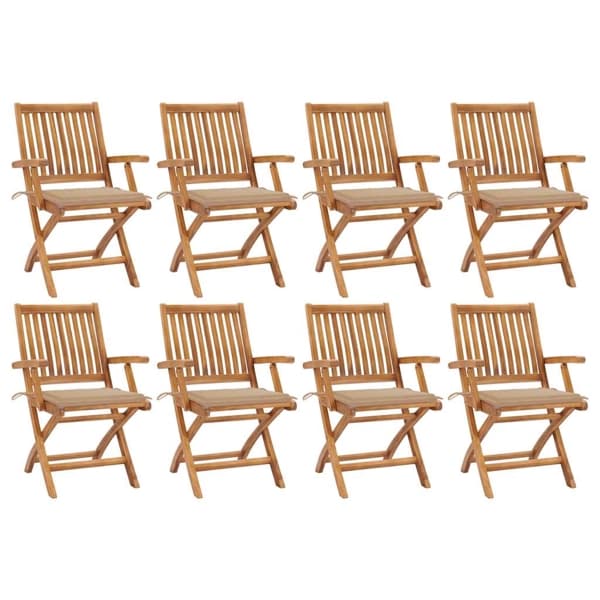 vidaXL Hopfällbara stolar med dynor 8 st massivt teakträ Beige