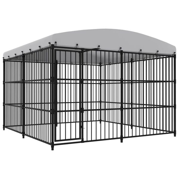 vidaXL Hundgård för utomhusbruk med tak 300x300x210 cm Svart