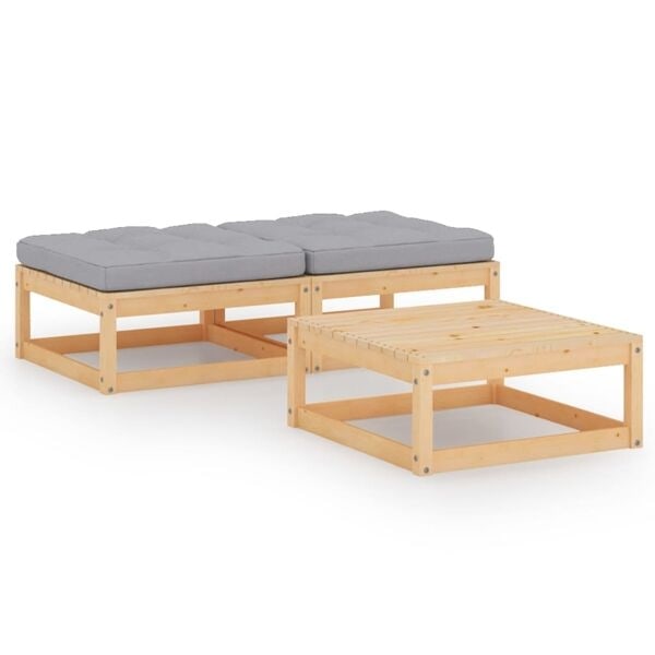 vidaXL Loungegrupp med dynor 3 delar massiv furu grå