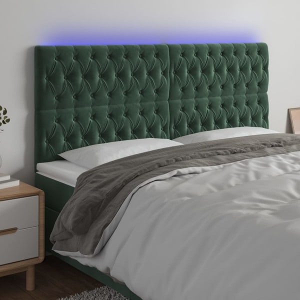 vidaXL Sänggavel LED mörkgrön 180x7x118/128 cm sammet Grön