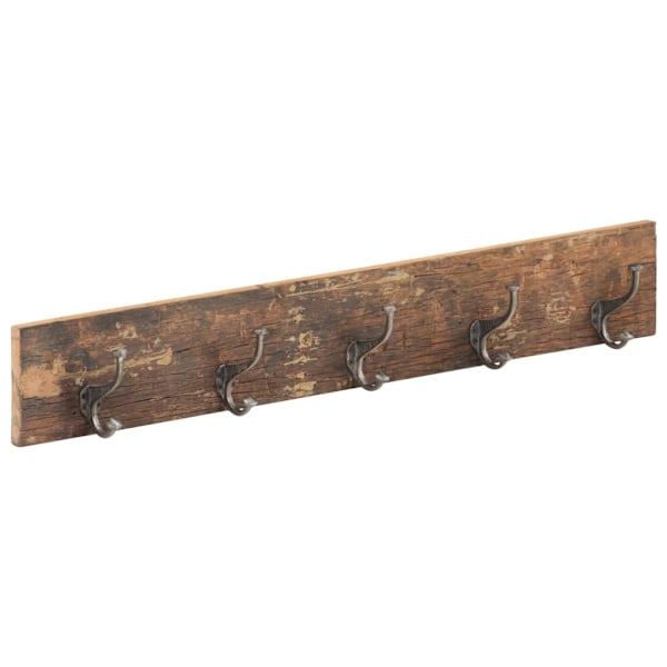 vidaXL Kroklist med 5 krokar 100x2,5x15 cm massivt återvunnet trä Brun