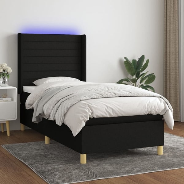 vidaXL Ramsäng med madrass & LED svart 100x200 cm tyg Svart