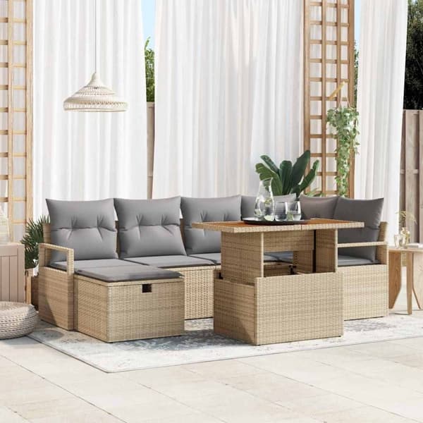 vidaXL Trädgårdsoffset 7 st Beige konstrotting Beige