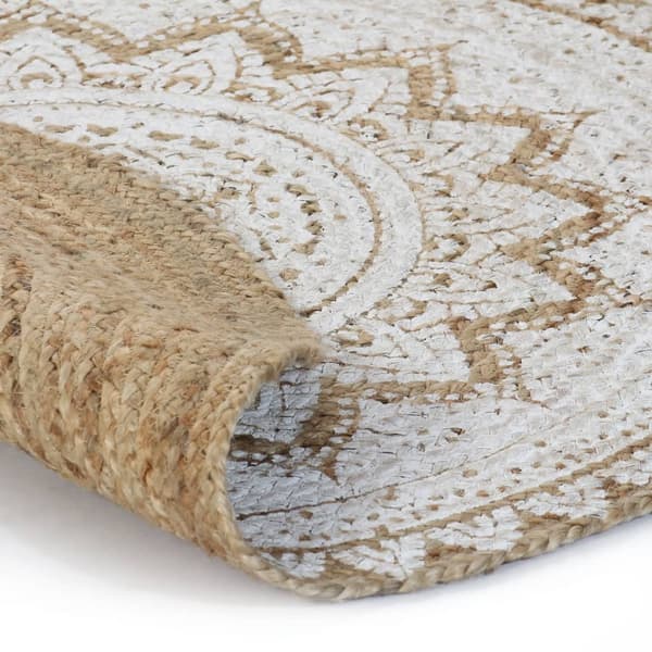 vidaXL Jutematta flätad tryckmönster rund 120 cm Beige