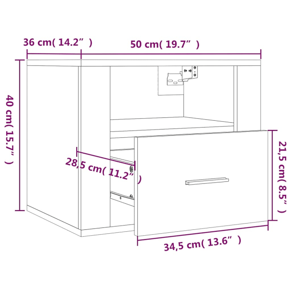 vidaXL Väggmonterade sängbord vit 50x36x40 cm Vit