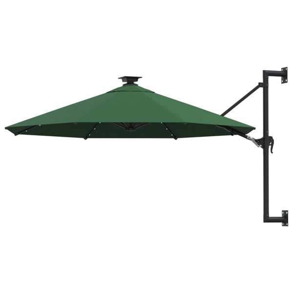 vidaXL Väggmonterat parasoll med LED och metallstång 300 cm grön Grön