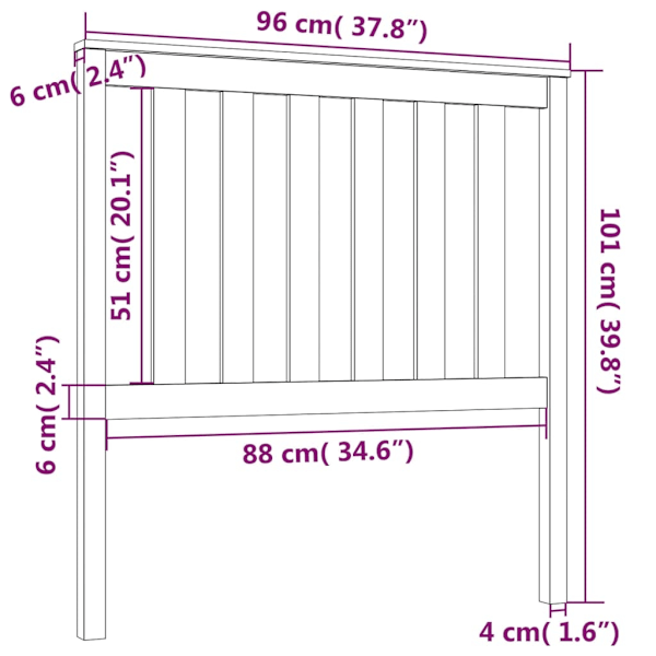 vidaXL Sänggavel grå 96x6x101 cm massiv furu Grå