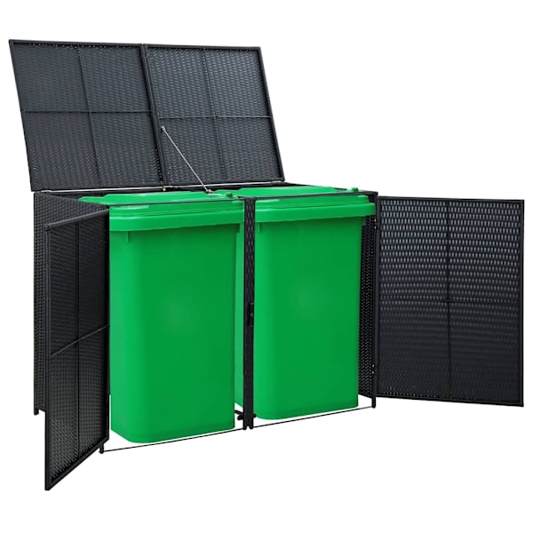 vidaXL Skjul för 2 soptunnor konstrotting 148x80x111 cm svart Svart