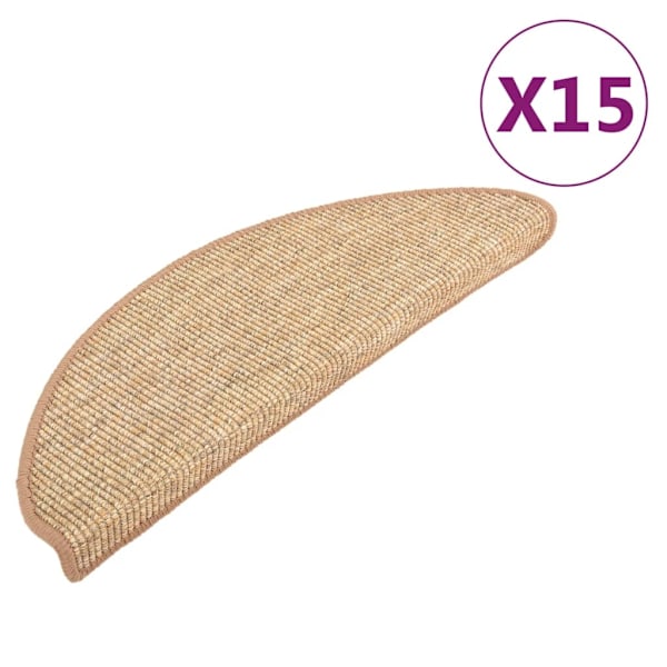 vidaXL Trappstegsmattor självhäftande 15 st ljusbrun 65x21x4 cm Brun