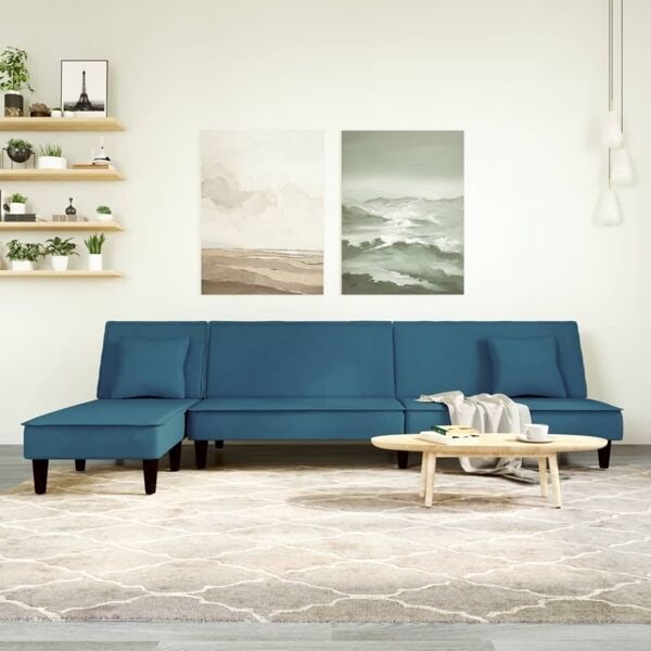 vidaXL L-formad bäddsoffa blå 255x140x70 cm sammet Blå