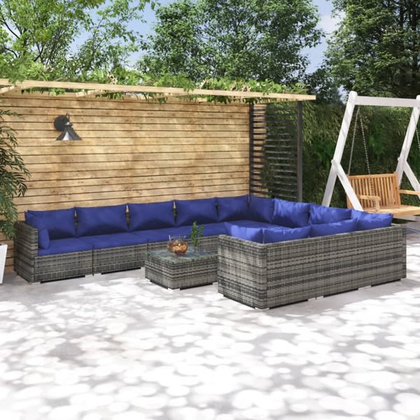 vidaXL Loungegrupp för trädgården med dynor 11delar konstrotting Grå