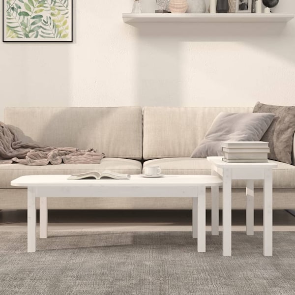 vidaXL Satsbord 2 st vit massiv furu Vit