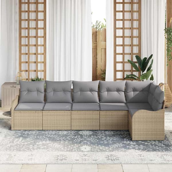 vidaXL Trädgårdsoffset 6 st Beige konstrotting Beige