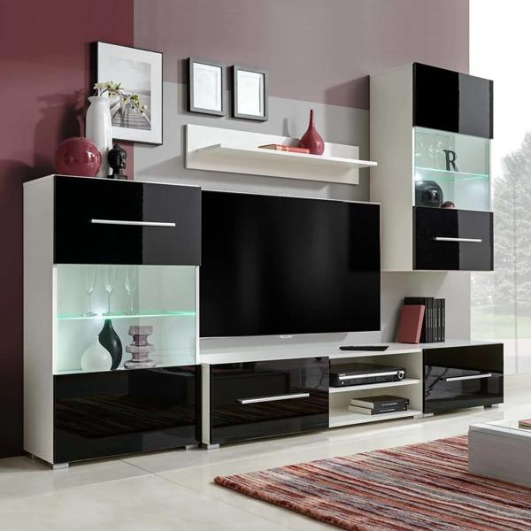 vidaXL TV-möbel med väggskåp och LED 5 delar svart Svart