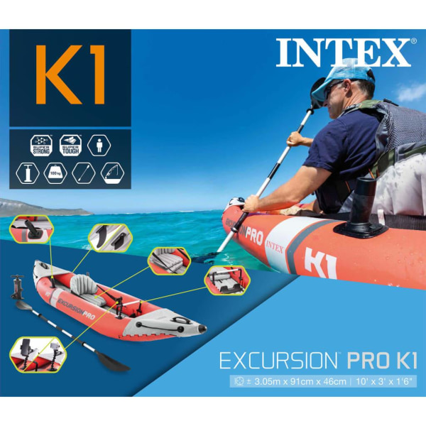 INTEX Uppblåsbar kajak Excursion Pro K1 305x91x46 cm Röd