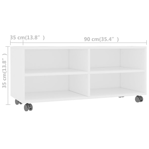 vidaXL Tv-bänk med hjul vit 90x35x35 cm konstruerat trä Vit