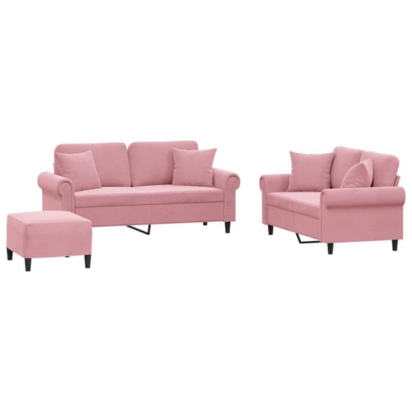 vidaXL Soffgrupp med dynor 3 delar rosa sammet Rosa