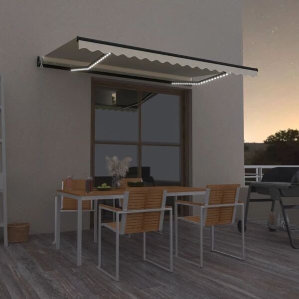 vidaXL Automatisk markis med vindsensor & LED 450x350 cm gräddvit Creme