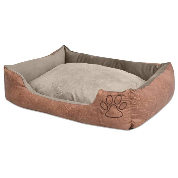 vidaXL Hundbädd med kudde PU konstläder storlek L beige Beige