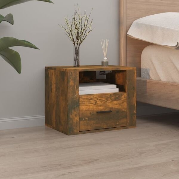 vidaXL Väggmonterat sängbord rökfärgad ek 50x36x40 cm Brun