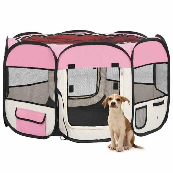 vidaXL Hopfällbar hundhage med väska rosa 110x110x58 cm Rosa