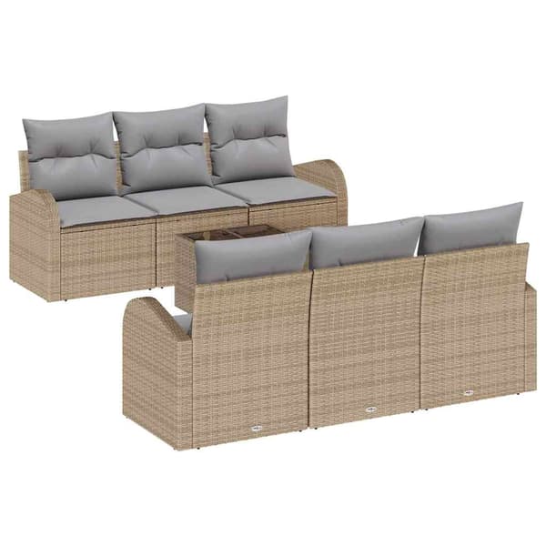vidaXL Trädgårdsoffset 7 st Beige konstrotting Beige