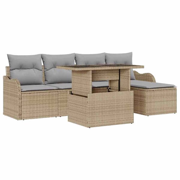vidaXL Trädgårdsoffset 6 st Beige [Syntetisk]: Polyrattan Beige