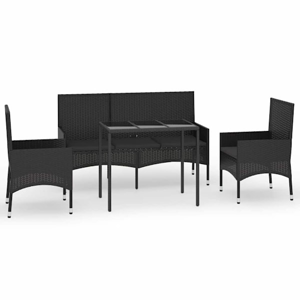 vidaXL Loungegrupp för trädgården med dynor 4 delar svart konstrotting Svart