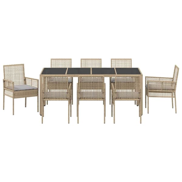 vidaXL Trädgårdsmöbelset 9 pcs Beige konstrotting Beige