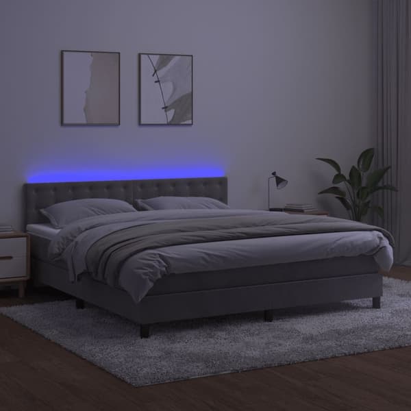 vidaXL Ramsäng med madrass & LED ljusgrå 180x200 cm sammet Grå