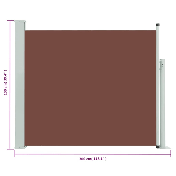 vidaXL Infällbar sidomarkis 100x300 cm brun Brun