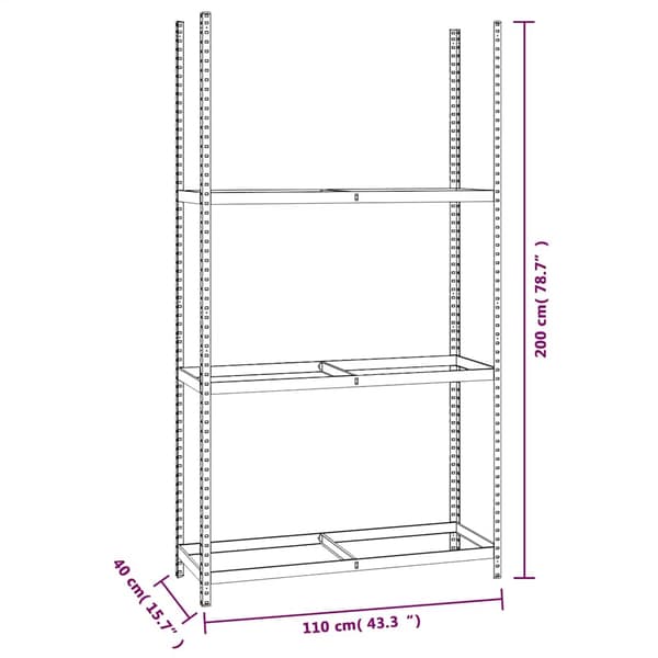 vidaXL Däckställ 3 hyllplan silver 4 st 110x40x200 cm stål Silver