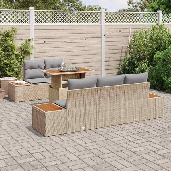 vidaXL Trädgårdsoffset med lagring 6 pcs Beige Poly rattan Beige