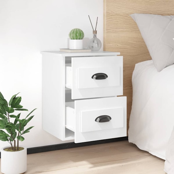 vidaXL Väggmonterat sängbord vit högglans 41,5x36x53cm Vit