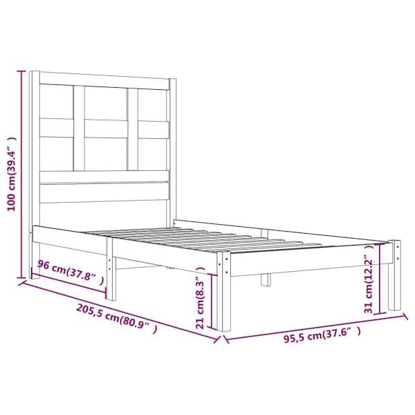 vidaXL Sängram grå massiv furu 90x200 cm Grå