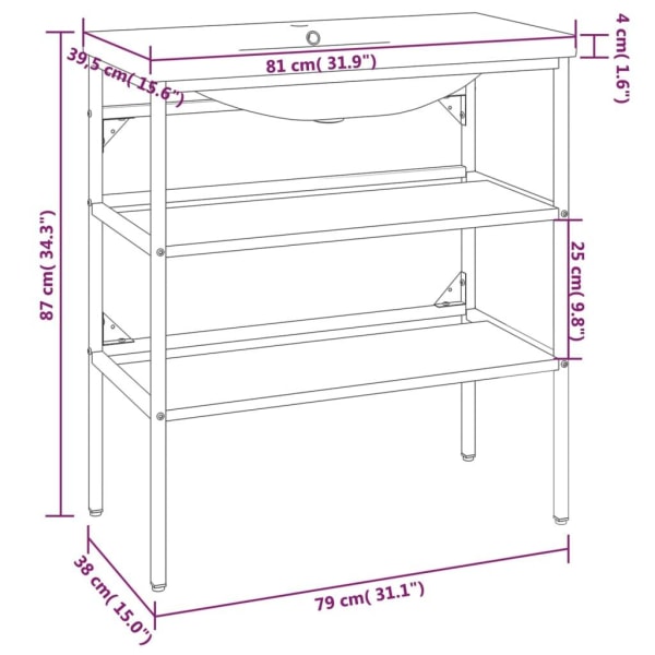 vidaXL Tvättställsram med inbyggt handfat svart järn Svart